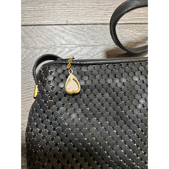 Whiting & Davis Purse Crossbody Bag Shiny Mesh Metallic Faux Leather Black W OS - Picture 9 of 15